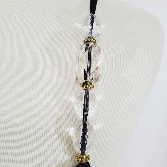 Anthropologie Lapis Womens Blouse Ivory Black Leopard Print Layered Beaded M - Picture 5 of 8